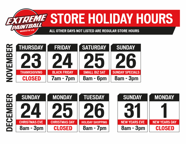 Black Friday Holiday Hours SAC Paintball Store